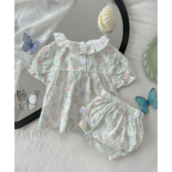New summer baby girl floral baby shirt short sleeve + thin breathable shorts two-piece set