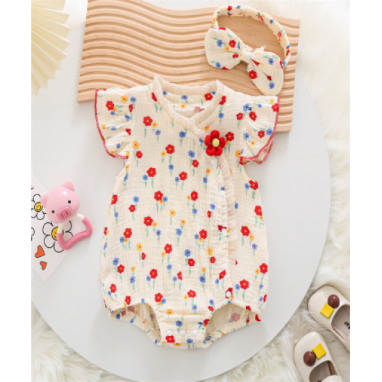 Infant summer short-sleeved one-piece new style baby girl fart clothes gauze cotton thin style Infant summer short-sleeved one-piece new style baby girl fart clothes gauze cotton thin style