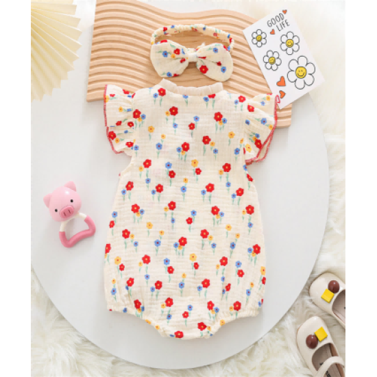 Infant summer short-sleeved one-piece new style baby girl fart clothes gauze cotton thin style Infant summer short-sleeved one-piece new style baby girl fart clothes gauze cotton thin style