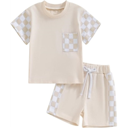 Baby Boy Summer Outfit Short Sleeve T-Shirt Tops Elastic Drawstring Shorts Set Baby Boys Clothes