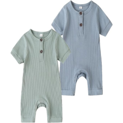 Baby Boy Girl 2 Pack Solid Romper Short/Long Sleeve One Piece Jumpsuits Clothes Sets