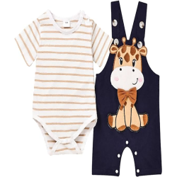 Baby Boy Clothes Newborn Outfits Stripe Romper Infant Cartoon Overall Adjustable Suspender Pants Set