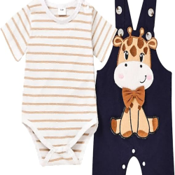 Baby Boy Clothes Newborn Outfits Stripe Romper Infant Cartoon Overall Adjustable Suspender Pants Set