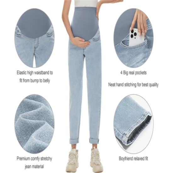 Women's Maternity Jeans Over Belly Comfy Stretch Boyfriend Jeans Denim Pregnancy Pants Women's Maternity Jeans Over Belly Comfy Stretch Boyfriend Jeans Denim Pregnancy Pants