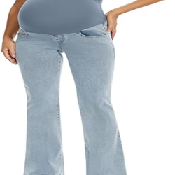 Women's Stretch Maternity Bootcut Jeans with Pockets Over The Belly Bell Bottoms Flare Denim Pants Pregnancy Clothes