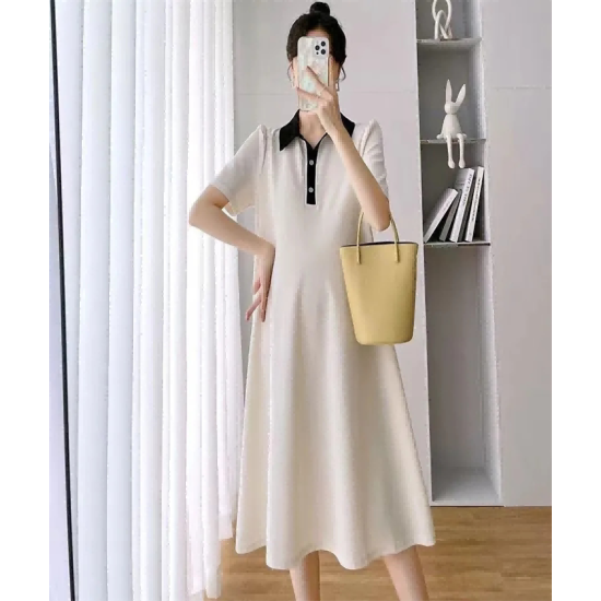 Maternity dress summer short-sleeved polo dress lapel maternity summer ...