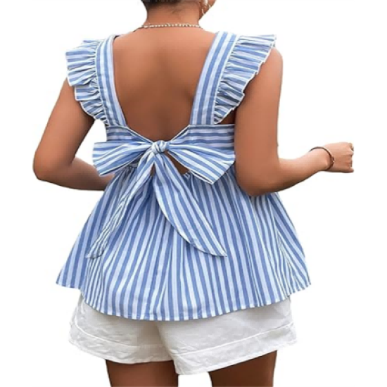 Women's Striped Print Boat Neck Tie Back Sleeveless Maternity Peplum Blouse Tops Women's Striped Print Boat Neck Tie Back Sleeveless Maternity Peplum Blouse Tops