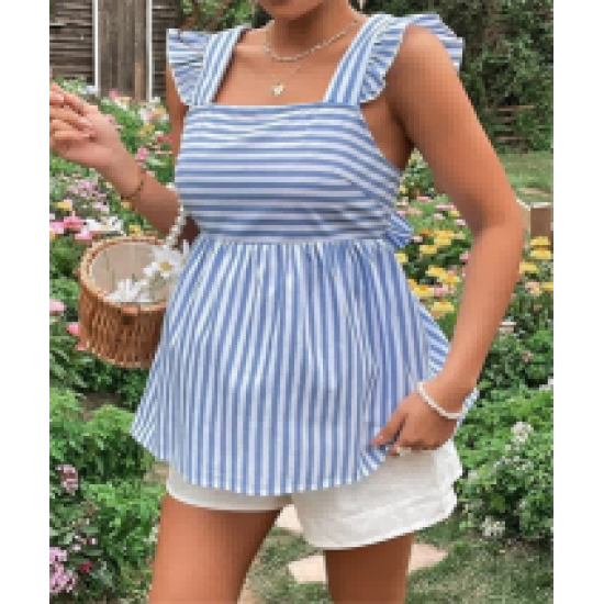 Women's Striped Print Boat Neck Tie Back Sleeveless Maternity Peplum Blouse Tops Women's Striped Print Boat Neck Tie Back Sleeveless Maternity Peplum Blouse Tops