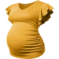 Maternity Pregnancy V Neck Fly Short Sleeve Stylish T Shirt Pregnant Side Ruched Top Shirt