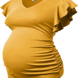 Maternity Pregnancy V Neck Fly Short Sleeve Stylish T Shirt Pregnant Side Ruched Top Shirt