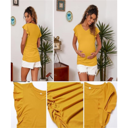 Maternity Pregnancy V Neck Fly Short Sleeve Stylish T Shirt Pregnant Side Ruched Top Shirt