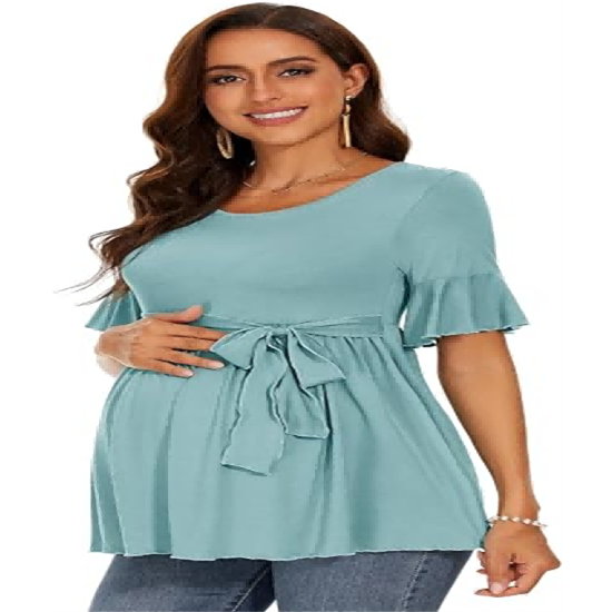 Women's Ruffle Maternity Shirts Tops Short Sleeve Wrap Tie Front Pregnancy Clothes Women's Ruffle Maternity Shirts Tops Short Sleeve Wrap Tie Front Pregnancy Clothes