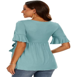 Women's Ruffle Maternity Shirts Tops Short Sleeve Wrap Tie Front Pregnancy Clothes