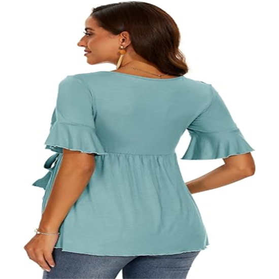 Women's Ruffle Maternity Shirts Tops Short Sleeve Wrap Tie Front Pregnancy Clothes Women's Ruffle Maternity Shirts Tops Short Sleeve Wrap Tie Front Pregnancy Clothes