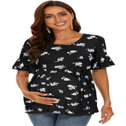 Women's Ruffle Maternity Shirts Tops Short Sleeve Wrap Tie Front Pregnancy Clothes