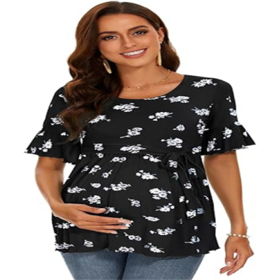 Women's Ruffle Maternity Shirts Tops Short Sleeve Wrap Tie Front Pregnancy Clothes Women's Ruffle Maternity Shirts Tops Short Sleeve Wrap Tie Front Pregnancy Clothes