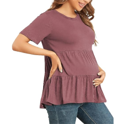 Women's Maternity T Shirts Short Sleeve Tiered Basic Casual Pregnancy Top