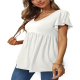 Women Ruffle Short Sleeve V Neck Oversized Shirt Tunic Babydoll Tops Women Ruffle Short Sleeve V Neck Oversized Shirt Tunic Babydoll Tops