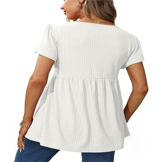 Women Ruffle Short Sleeve V Neck Oversized Shirt Tunic Babydoll Tops Women Ruffle Short Sleeve V Neck Oversized Shirt Tunic Babydoll Tops