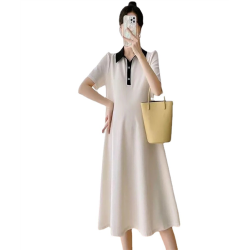 Maternity dress summer short-sleeved polo dress lapel maternity summer short-sleeved maternity dress Korean loose