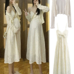 Maternity Dresses Outer 2025 New Summer v-neck a-line Suspender Skirt Sub Casual Set Design Two Pieces