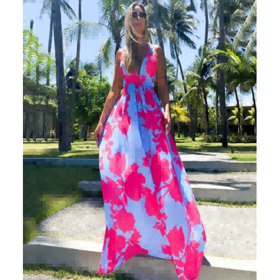 Summer New European and American Women's Bohemian Dress Printed V-Neck Halter Sleeveless Maternity Long Dresses Summer New European and American Women's Bohemian Dress Printed V-Neck Halter Sleeveless Maternity Long Dresses