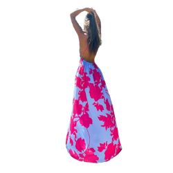 Summer New European and American Women's Bohemian Dress Printed V-Neck Halter Sleeveless Maternity Long Dresses