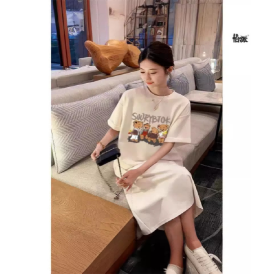 Maternity Summer Dresses Pregnancy Fashion Bear Short Sleeve Loose Side Split Long Knee Length Skirt Pocket Thin Maternity Summer Dresses Pregnancy Fashion Bear Short Sleeve Loose Side Split Long Knee Length Skirt Pocket Thin