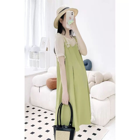 Maternity dress summer short-sleeved thin green false two-piece small loose Korean version of the fashionable hot mom Yanqi outing Maternity dress summer short-sleeved thin green false two-piece small loose Korean version of the fashionable hot mom Yanqi outing