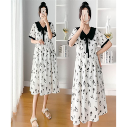 Maternity summer dress fashion doll collar splicing short-sleeved thin summer Mori floral maternity dress Zi