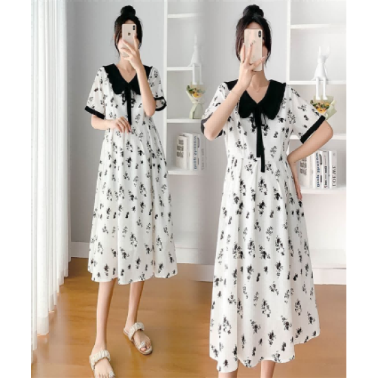 Maternity summer dress fashion doll collar splicing short-sleeved thin summer Mori floral maternity dress Zi Maternity summer dress fashion doll collar splicing short-sleeved thin summer Mori floral maternity dress Zi