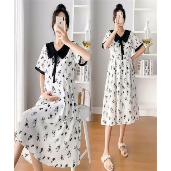 Maternity summer dress fashion doll collar splicing short-sleeved thin summer Mori floral maternity dress Zi Maternity summer dress fashion doll collar splicing short-sleeved thin summer Mori floral maternity dress Zi