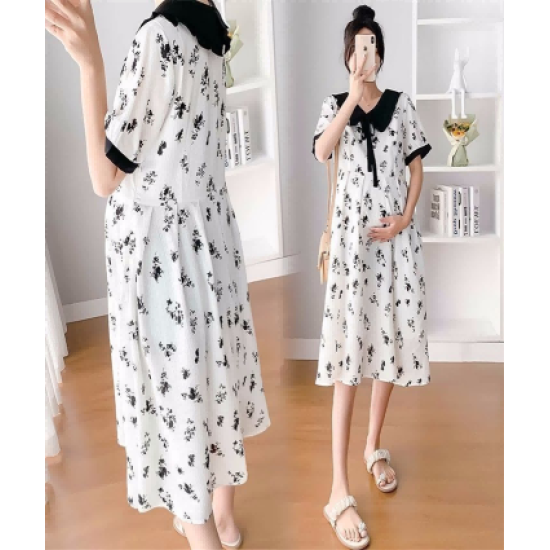Maternity summer dress fashion doll collar splicing short-sleeved thin summer Mori floral maternity dress Zi Maternity summer dress fashion doll collar splicing short-sleeved thin summer Mori floral maternity dress Zi