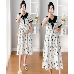 Maternity summer dress fashion doll collar splicing short-sleeved thin summer Mori floral maternity dress Zi