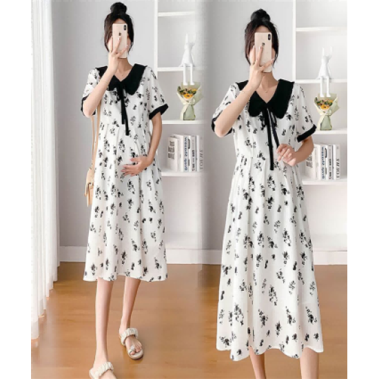 Maternity summer dress fashion doll collar splicing short-sleeved thin summer Mori floral maternity dress Zi Maternity summer dress fashion doll collar splicing short-sleeved thin summer Mori floral maternity dress Zi