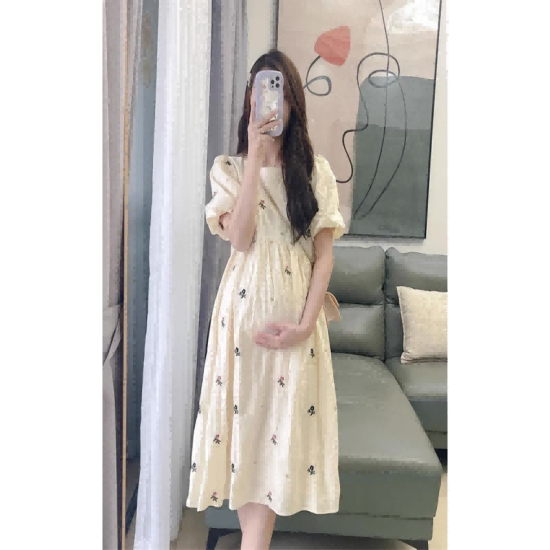 New summer floral Korean sweet dress bubble sleeve mid-length fresh round neck skirt New summer floral Korean sweet dress bubble sleeve mid-length fresh round neck skirt