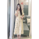 New summer floral Korean sweet dress bubble sleeve mid-length fresh round neck skirt New summer floral Korean sweet dress bubble sleeve mid-length fresh round neck skirt