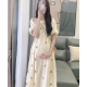 New summer floral Korean sweet dress bubble sleeve mid-length fresh round neck skirt New summer floral Korean sweet dress bubble sleeve mid-length fresh round neck skirt